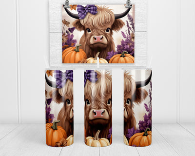 Highland Cow with Pumpkins 20 oz insulated tumbler with lid and straw