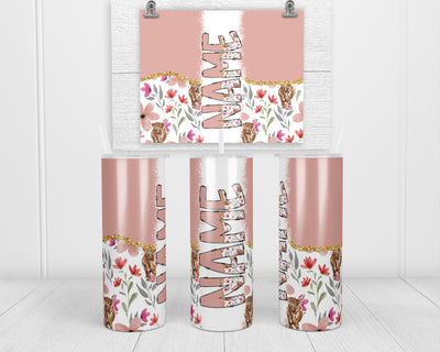 Highland Cows Pink Personalized 20oz Insulated Tumbler with Lid and Straw