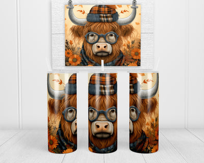 Hipster Highland Cow 20 oz insulated tumbler with lid and straw