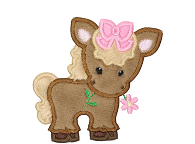 Cute Girl Horse with Pink Bow Sew or Iron on Embroidered Patch