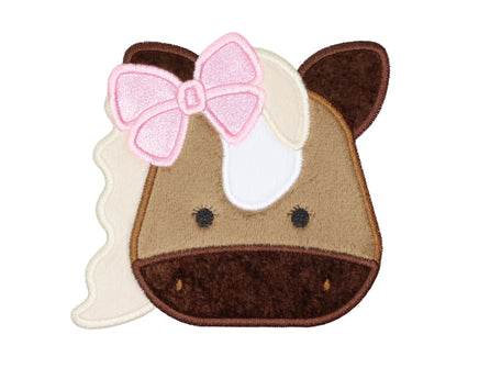 Horse Head with Pink Glitter Bow Sew or Iron on Embroidered Patch - Sew Lucky Embroidery