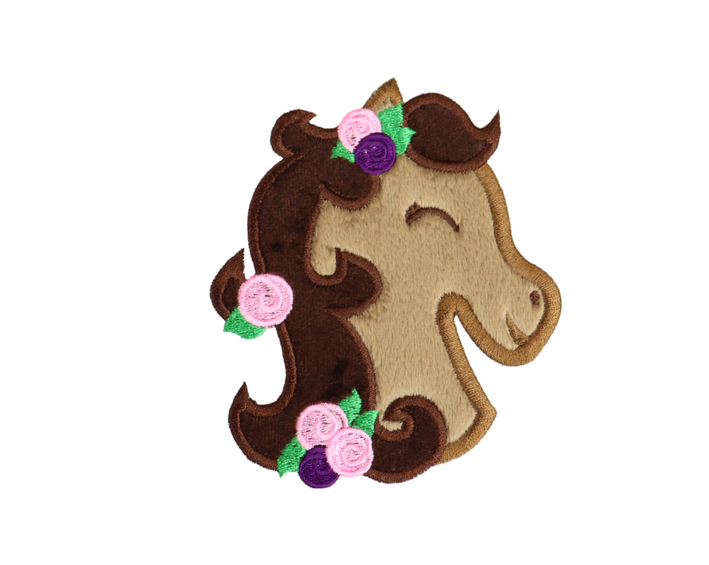 Horse Head with Flowers Patch - Sew Lucky Embroidery