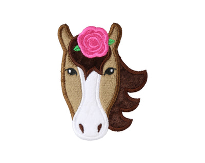 Horse with Rose Sew or Iron on Embroidered Patch