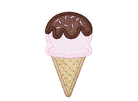 Ice Cream Cone with Chocolate Sauce Sew or Iron on Embroidered Patch - Sew Lucky Embroidery