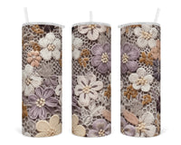 3D Knitted Floral 20 oz insulated tumbler with lid and straw - Sew Lucky Embroidery
