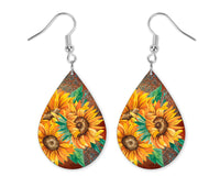 Leather and Sunflowers Earrings and Necklace Set - Sew Lucky Embroidery