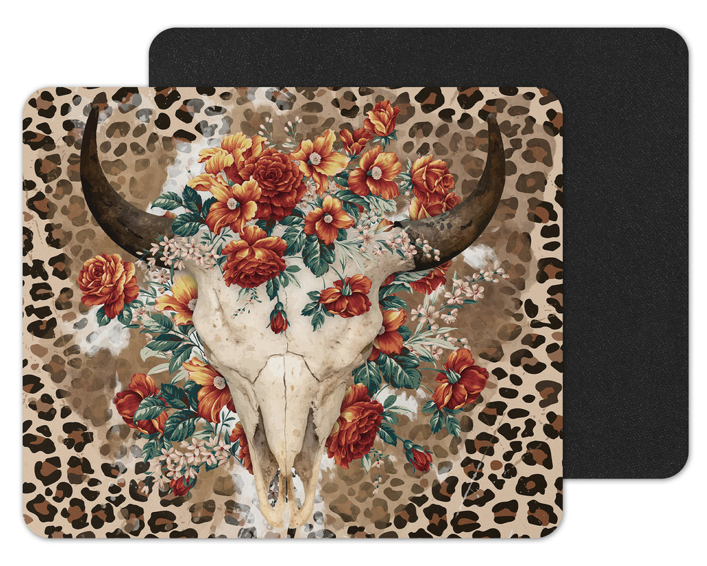 Leopard Floral Bull Skull Mouse Pad - Sew Lucky Embroidery