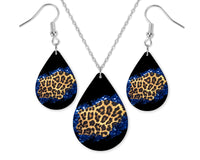 Leopard Glitter Teardrop Earrings and Necklace Set - Sew Lucky Embroidery