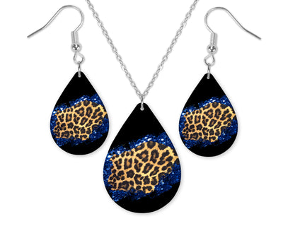 Leopard Glitter Teardrop Earrings and Necklace Set