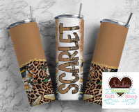 Leopard Floral Personalized 20oz Insulated Tumbler with Lid and Straw - Sew Lucky Embroidery