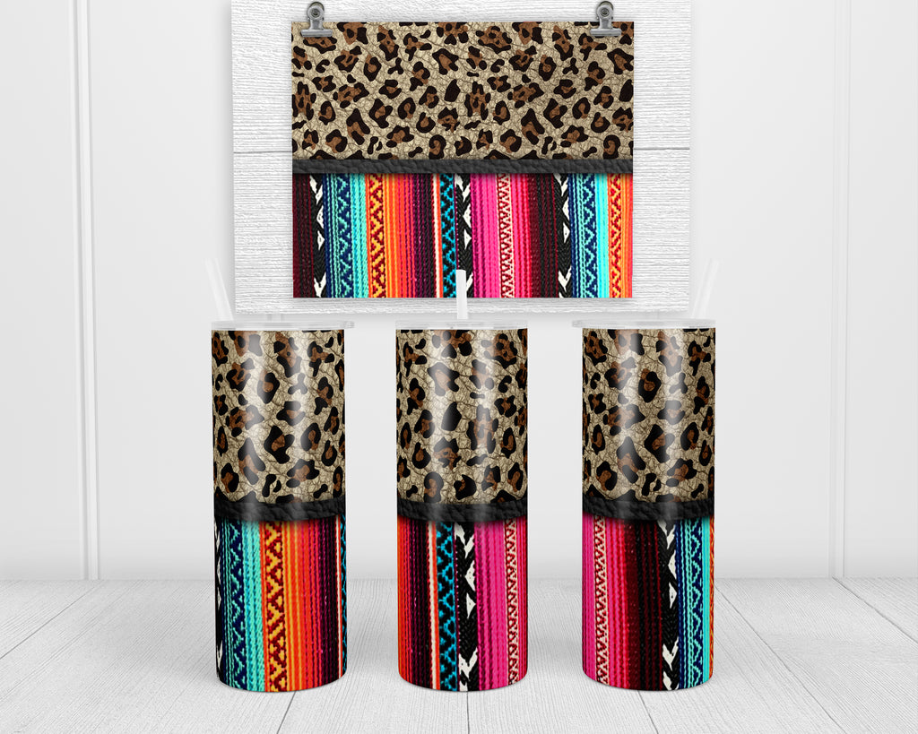 Leopard and Serape 20 oz insulated tumbler with lid and straw - Sew Lucky Embroidery