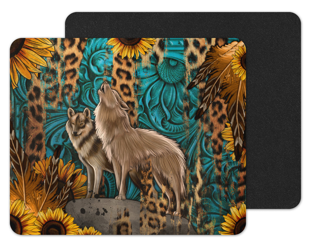 Leopard and Sunflower Wolf Mouse Pad - Sew Lucky Embroidery