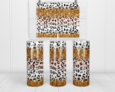 Leopard with Gold Glitter 20 oz insulated tumbler with lid and straw