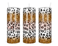 Leopard with Gold Glitter 20 oz insulated tumbler with lid and straw - Sew Lucky Embroidery