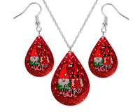 Loves Gnomes Teardrop Earrings and Necklace Set - Sew Lucky Embroidery