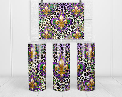 Mardi Gras Leopard 20 oz insulated tumbler with lid and straw