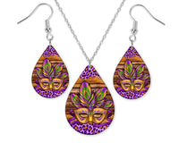 Mardi Gras Mask Teardrop Earrings and Necklace Set - Sew Lucky Embroidery