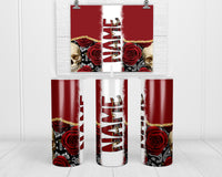 Maroon Skull and Roses Personalized 20oz Insulated Tumbler with Lid and Straw - Sew Lucky Embroidery