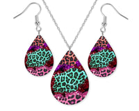 Mix Leopard Print Teardrop Earrings and Necklace Set - Sew Lucky Embroidery