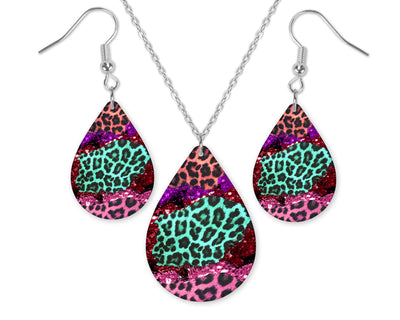 Mix Leopard Print Teardrop Earrings and Necklace Set