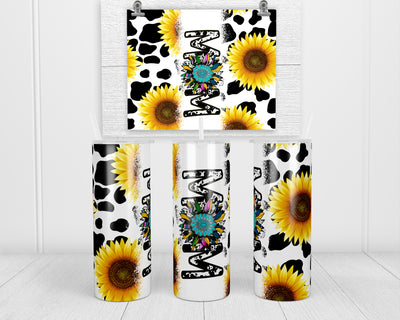 Mom Sunflower Cow Print 20 oz insulated tumbler with lid and straw