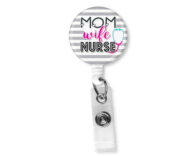 Mom Wife Nurse Stripes Badge Reel