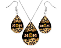 Mom Sunflower Teardrop Earrings and Necklace Set - Sew Lucky Embroidery