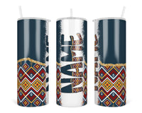 Navy Aztec Personalized 20oz Insulated Tumbler with Lid and Straw - Sew Lucky Embroidery