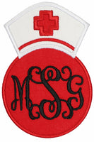 Monogram Nurse Hat Sew or Iron on Embroidered Patch - Sew Lucky Embroidery