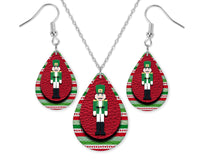 Nutcracker Christmas Red and Green Earrings or Necklace Set - Sew Lucky Embroidery