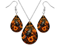 October Floral Bird Earrings and Necklace Set - Sew Lucky Embroidery