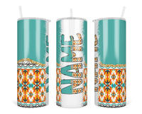 Orange Aztec Personalized 20oz Insulated Tumbler with Lid and Straw - Sew Lucky Embroidery