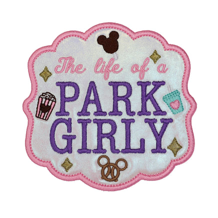 Park Girly embroidered patch with theme park snacks and mouse icons, travel patch for park trip bags backpacks and jackets
