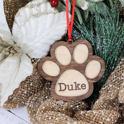 Dog Paw Print Christmas Ornament Personalized