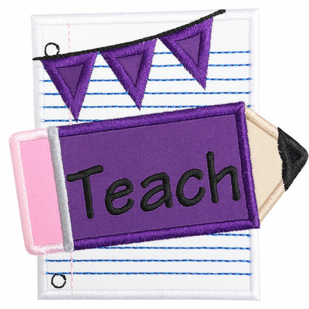 Pencil and Paper Purple Personalized Sew or Iron on Embroidered Patch - Sew Lucky Embroidery