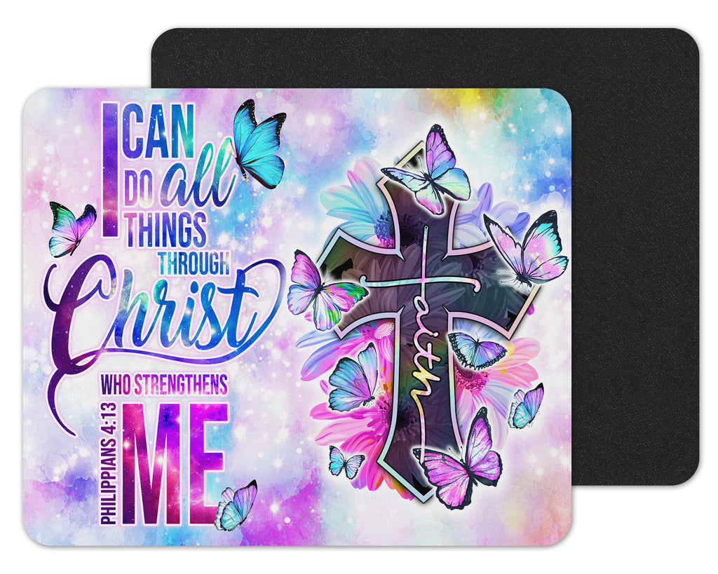 Philippians 4:13 with Butterflies Mouse Pad - Sew Lucky Embroidery