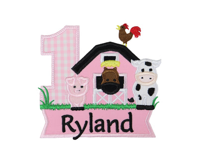 Pink Barn Birthday Number Personalized Sew or Iron on Embroidered Patch