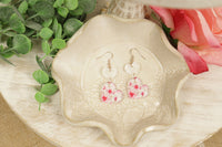 Heart-Shaped Floral Glitter Dangle Earrings - Sew Lucky Embroidery