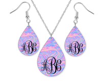 Liquid Monogrammed Teardrop Earrings and Necklace Set - Sew Lucky Embroidery