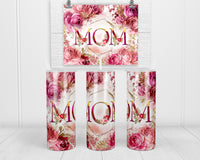 Pink Floral Mom oz insulated tumbler with lid and straw - Sew Lucky Embroidery