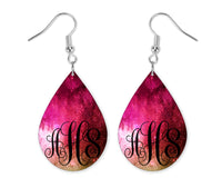 Pink Galaxy Monogrammed Teardrop Earrings and Necklace Set - Sew Lucky Embroidery