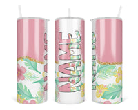 Pink Hawaiian Personalized 20oz Insulated Tumbler with Lid and Straw - Sew Lucky Embroidery