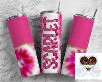 Pink Tie Dye Personalized 20oz Insulated Tumbler with Lid and Straw - Sew Lucky Embroidery