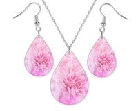 Pink Flower Teardrop Earrings and Necklace Set - Sew Lucky Embroidery