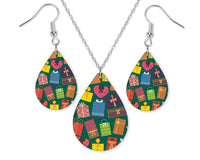 Presents Teardrop Earrings and Necklace Set - Sew Lucky Embroidery