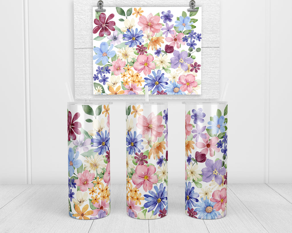 Pretty Painted Floral 20 oz insulated tumbler with lid and straw - Sew Lucky Embroidery