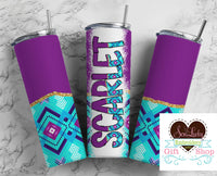 Pretty Aztec Personalized 20oz Insulated Tumbler with Lid and Straw - Sew Lucky Embroidery