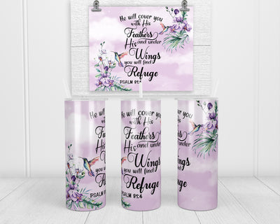 Psalm 91:4 20 oz insulated tumbler with lid and straw