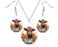 Pumpkin Cow Earrings and Necklace Set - Sew Lucky Embroidery