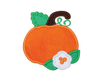 Pumpkin with White Flower Fall Sew on or Iron on Embroidered Patch